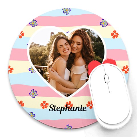Personalized Heart Photo Name Round Mousepad By Katy Front