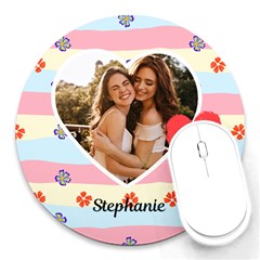 Personalized Heart Photo Name Round Mousepad