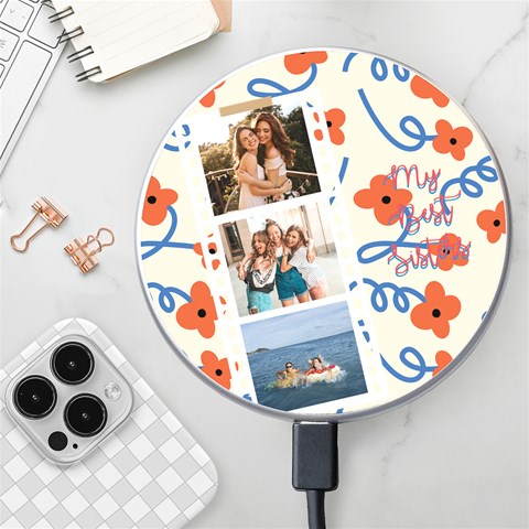 Personalized Red Flower Photo Name Wireless Fast Charger By Katy Front