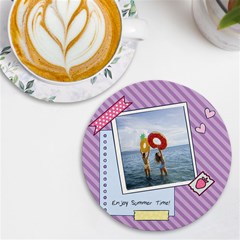 Personalized Memo Style Photo Name Round Tile Coaster