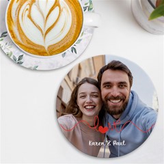 Personalized Love Line Photo Round Tile Coaster