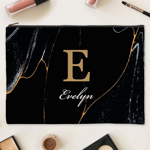 Personalized Initial Name Marble Cosmetic Bag By Joe Front