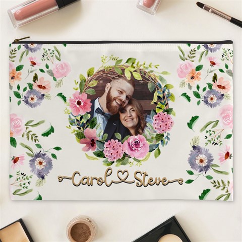 Personalized Floral Wreath Love Photo Name Cosmetic Bag By Joe Front