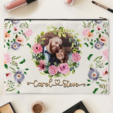 Personalized Floral Wreath Love Photo Name Cosmetic Bag By Joe Back