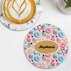 Personalized Icecream Dessert Initial Any Text Name Round Tile Coaster