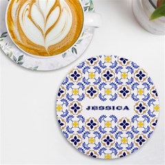 Personalized Traditional Tiles Pattern Any Text Name Round Tile Coaster