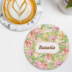 Personalized Hand Drawn Floral Any Text Name Round Tile Coaster