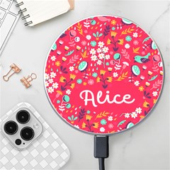 Personalized Spring Bird Floral Pattern Name Wireless Fast Charger