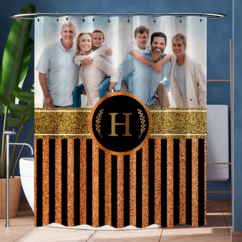 Personalized Photo Initial Stripe Pattern Shower Curtain By Joe 60 x72  Curtain