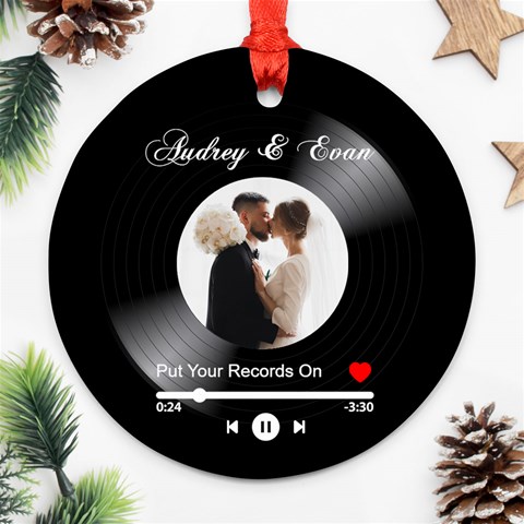 Personalized Vinyl Records Love Song Photo Couple Lover Name Round Ornament By Joe Back