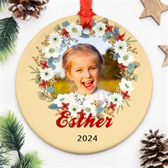 Personalized Christmas Wreath Name Any Text Photo Round Ornament - Round Ornament (Two Sides) Personalized Christmas Wreath Name Any Text Photo Round Ornament - Round Ornament (Two Sides)