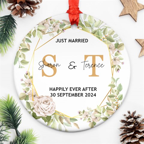 Personalized Just Married Initial Name Any Text Photo Round Ornament By Joe Front