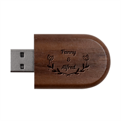 Personalized Leaf Frame Name Wood Oval Usb Flash Drive
