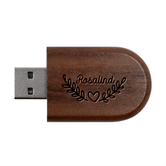 Personalized Heart Leaf Name Wood Oval Usb Flash Drive
