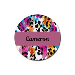 Personalized Leopard Print Name Rubber Coaster (round)