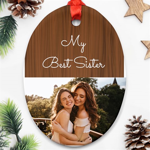 Personalized Wood Half  Photo Any Text Oval Ornament (two Sides) By Katy Front