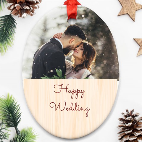 Personalized Wood Half  Photo Any Text Oval Ornament (two Sides) By Katy Front
