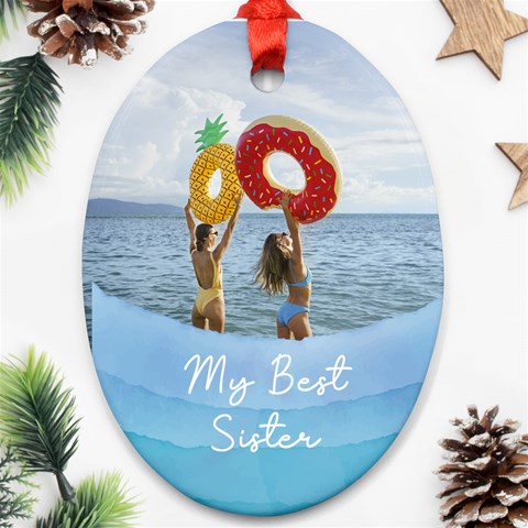 Personalized Sea Mood Photo Any Text Oval Ornament (two Sides) By Katy Front