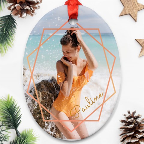Personalized Gold Frame  Photo Oval Ornament (two Sides) By Katy Front