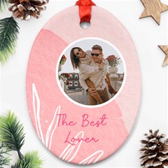 Personalized Water Color Pink Photo Any Text Oval Ornament (Two Sides)