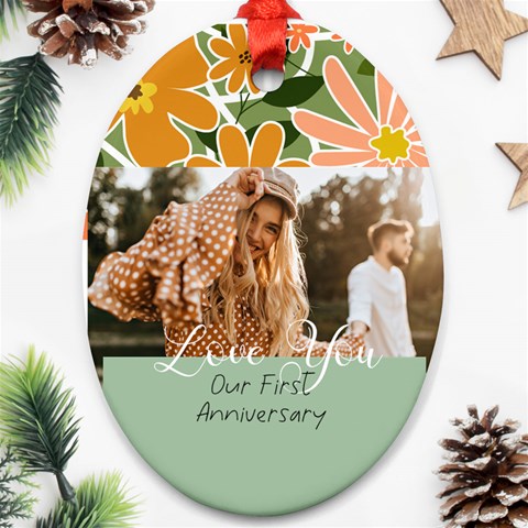 Personalized Floarl Photo Any Text Oval Ornament (two Sides) By Katy Back
