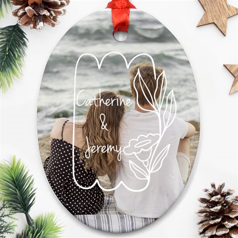 Personalized Hand Draw Frame Photo Any Text Oval Ornament (two Sides) By Katy Back