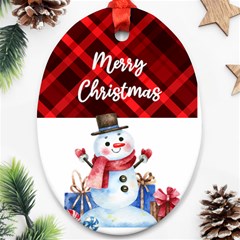 Personalized Checked Pattern with Snowman Name Any Text Oval Ornament (Two Sides)