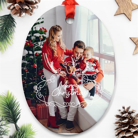 Personalized Deer Frame Photo Any Text Oval Ornament (two Sides) By Katy Back