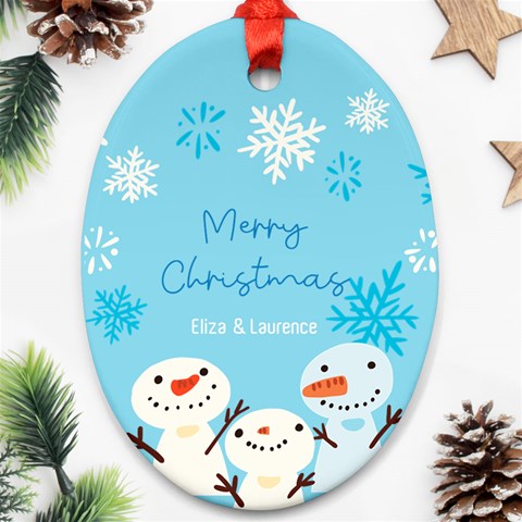 Personalized Three Snowman Name Any Text Oval Ornament (two Sides) By Katy Back