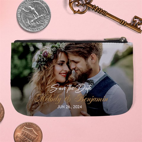 Personalized Save The Date Wedding Couple Photo Name Large Coin Purse By Joe Back