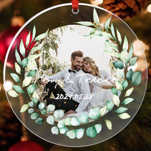 Personalized Name Photo Leaf Frame Uv Print Acrylic Ornament Round By Katy Front