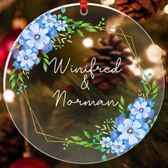 Personalized Name Blue Flower Gold Frame UV Print Acrylic Ornament Round
