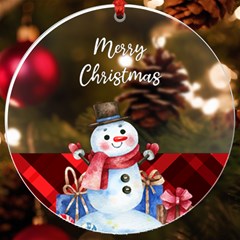 Personalized Name Checked Snowman UV Print Acrylic Ornament Round
