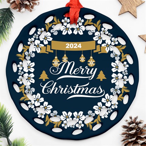 Personalized Merry Christmas Name Any Text Round Filigree Ornament By Joe Front