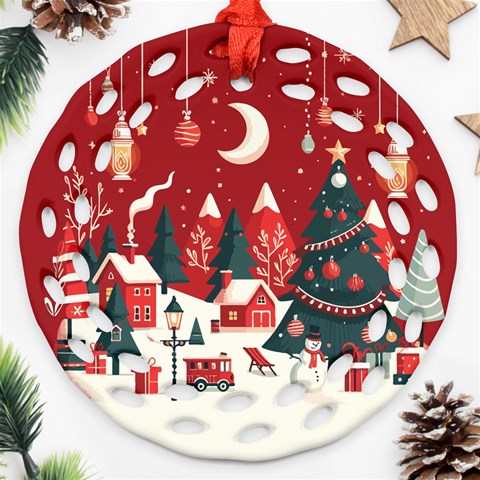 Personalized Merry Christmas Name Any Text Round Filigree Ornament By Joe Front