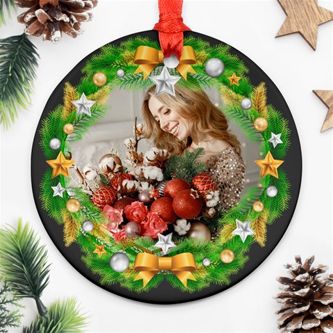 Personalized Photo Any Text Christmas Round Ornament By Katy Front