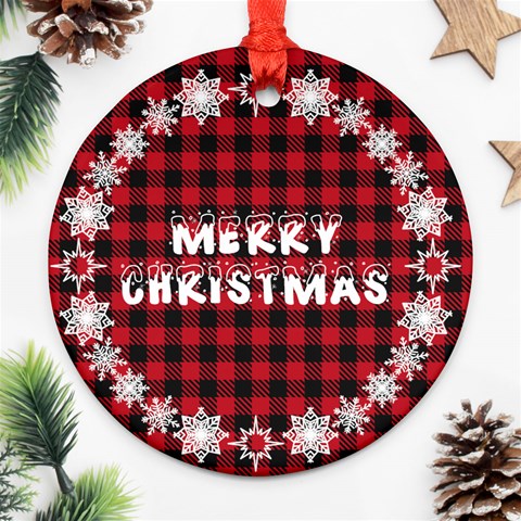 Personalized Photo Any Text Checked Pattern Christmas Round Ornament By Katy Back
