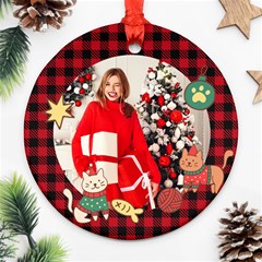 Personalized Photo Any Text Christmas Cat Round Ornament - Round Ornament (Two Sides) Personalized Photo Any Text Christmas Cat Round Ornament - Round Ornament (Two Sides)