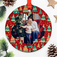 Personalized Photo Any Text Christmas Round Ornament - Round Ornament (Two Sides)