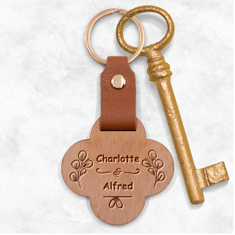 Personalized Wedding Couple Name Any Text Engraved Wood Keychain By Joe Front