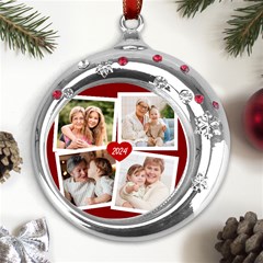 Personalized Christmas Photo Year Metal Snowflake Red Crystal Round Ornament Personalized Christmas Photo Year Metal Snowflake Red Crystal Round Ornament