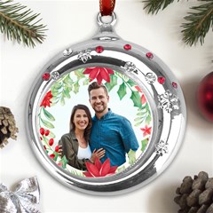 Personalized Christmas Photo Text Metal Snowflake Red Crystal Round Ornament Personalized Christmas Photo Text Metal Snowflake Red Crystal Round Ornament