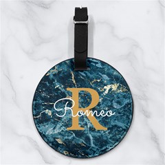 Custom Initial Name Any Text - Nappa Leather Luggage Tag Round Custom Initial Name Any Text - Nappa Leather Luggage Tag Round