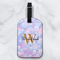 Pearl Mermaid Pattern Any Text Name - Nappa Leather Luggage Tag Rectangle Pearl Mermaid Pattern Any Text Name - Nappa Leather Luggage Tag Rectangle
