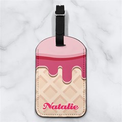Ice Cream Strawberry Any Text Name - Nappa Leather Luggage Tag Rectangle Ice Cream Strawberry Any Text Name - Nappa Leather Luggage Tag Rectangle