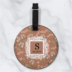 Custom Floral Initial Name - Nappa Leather Luggage Tag Round Custom Floral Initial Name - Nappa Leather Luggage Tag Round