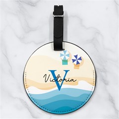 Custom Initial Name Beach - Nappa Leather Luggage Tag Round Custom Initial Name Beach - Nappa Leather Luggage Tag Round