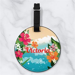 Custom Initial Name Hawaii Beach - Nappa Leather Luggage Tag Round Custom Initial Name Hawaii Beach - Nappa Leather Luggage Tag Round