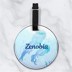 Custom Any Text Name Jelly Fish Deep Sea - Nappa Leather Luggage Tag Round Custom Any Text Name Jelly Fish Deep Sea - Nappa Leather Luggage Tag Round