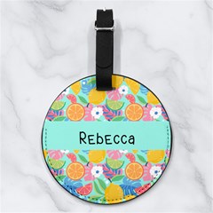 Lemon Fruits Flower Any Text Name - Nappa Leather Luggage Tag Round Lemon Fruits Flower Any Text Name - Nappa Leather Luggage Tag Round